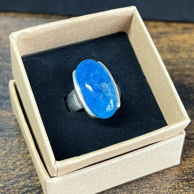 Bague en argent et Apatite bleue - Taille 54-55