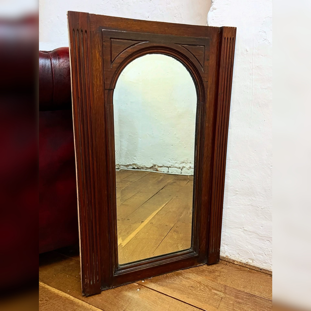 Antique Architectural Mirror Panel with Bevelled Glass &amp; Carved Detail — Likely 19th Century