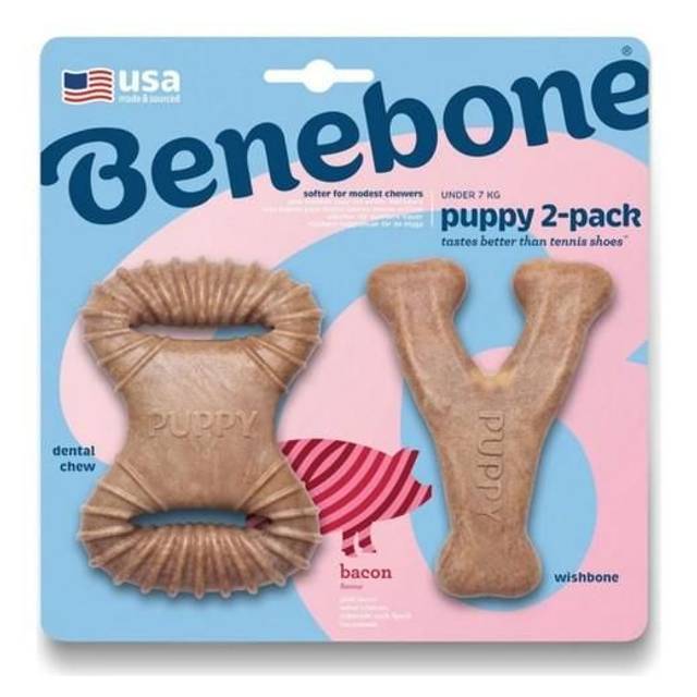 Lot de 2 Jouets à mastiquer spécial chiot goût bacon
