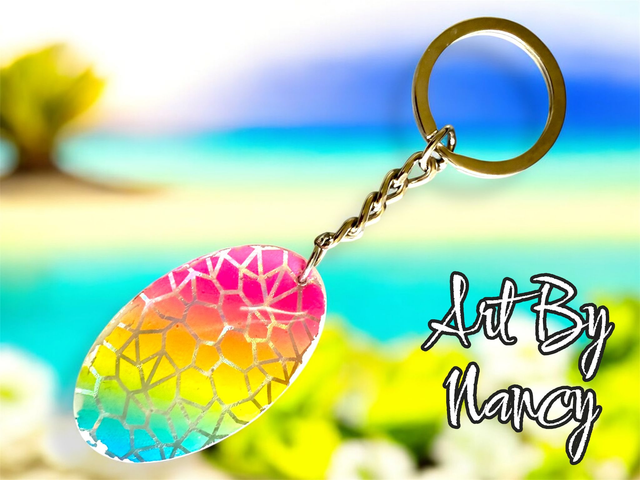 Funky Rainbow Keyring - Handmade - Art by Nancy