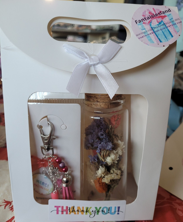 Pochette cadeau bijou de sac Merci Maîtresse &amp; flacon fleurs séchées pohline