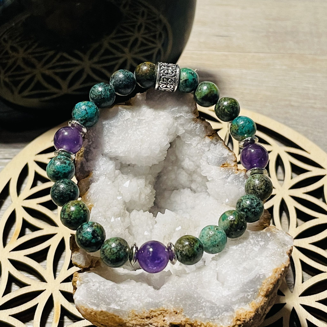 🧘‍♀️🌍 Bracelet en Améthyste et Jaspe Turquoise Africaine 