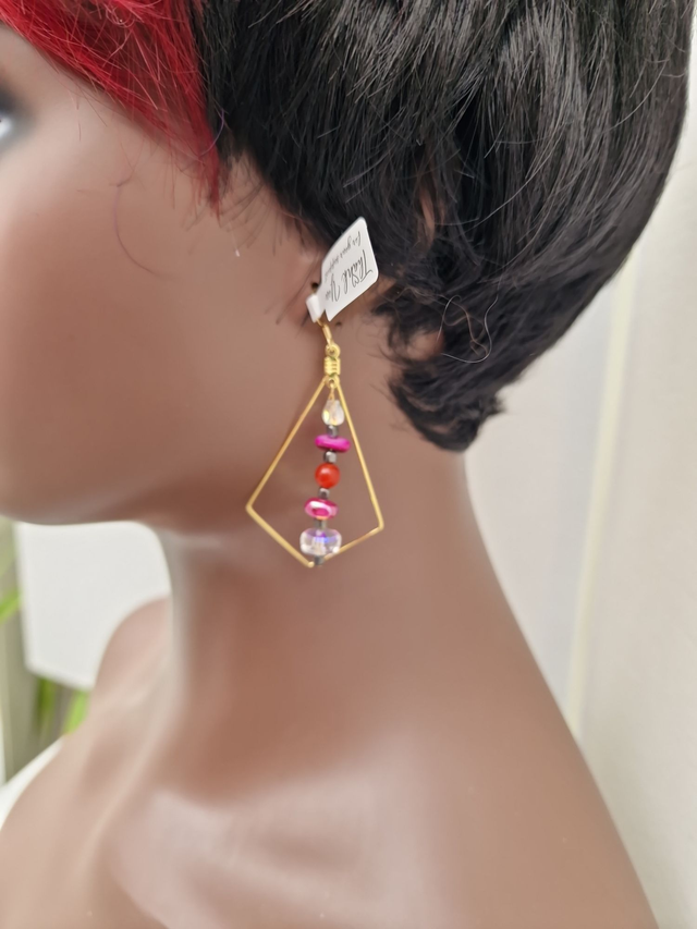 Boucles D'oreilles Acier Doré Perles Coquillage Hématite Cristal