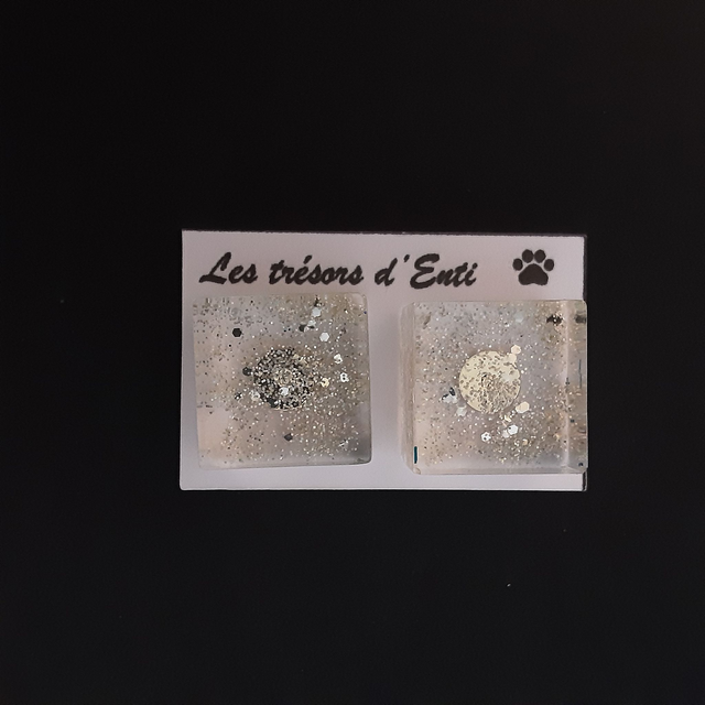 Boucle d’oreille cube transparent et paillettes