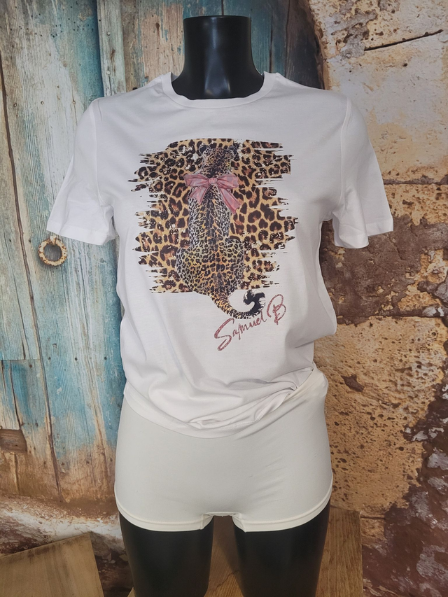T-SHIRT FEMME BLANC (A61) &quot;MON LEOPARD&quot;