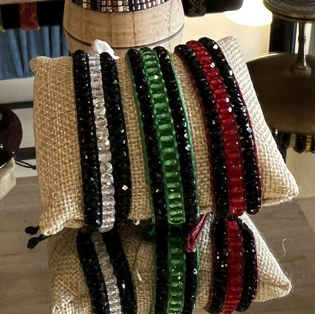 Bracelet manchette 3 rangs Rouge et noir 