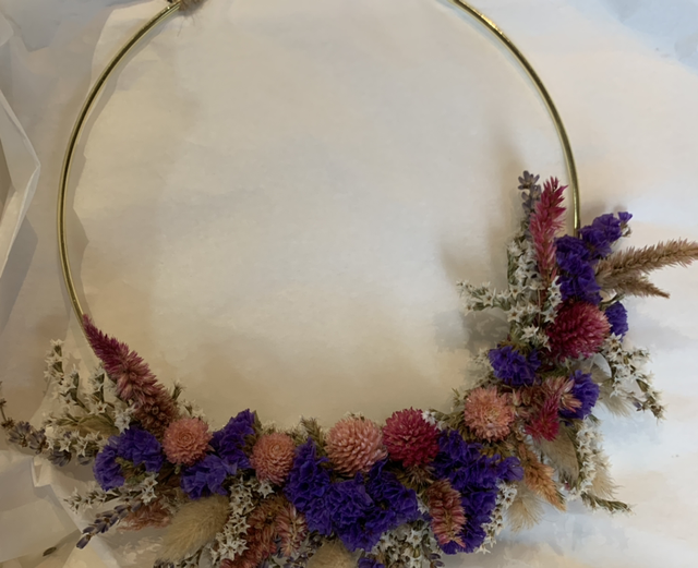 Couronne murale fleurs séchées Coucher de soleil