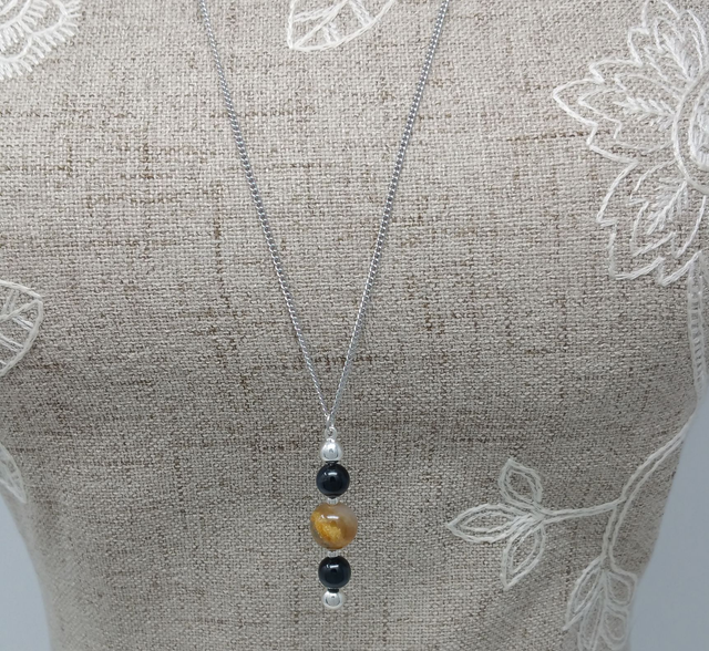 COLLIER FEMME PENDULE EN OEIL DE TIGRE ET AGATE - C120FM