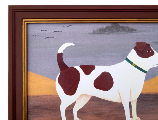 Framed Fine Art Print Naive Jack Russell Terrier Folk Art Dog