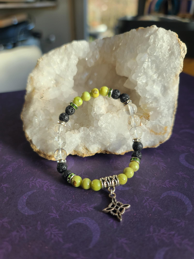 Bracelet Équilibre : Jade Néphrite &amp; Nœud de la Sorcière