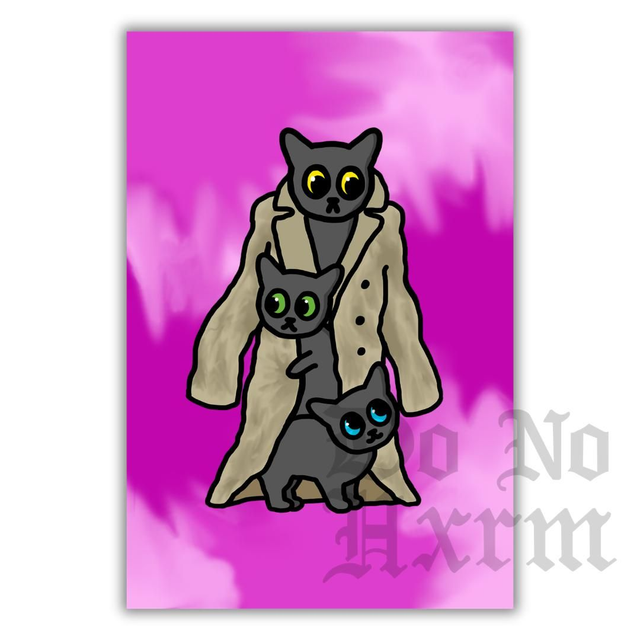 Three Cats In A Trench Coat Art Print (6x4)