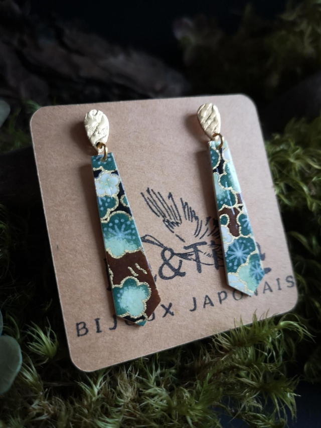 Boucles d'oreilles - puces - papier - washi - fleurs de prunier - acier inoxydable - La&Titia