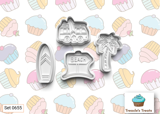 Surfing Theme Fondant/cookie stamps with cutters  