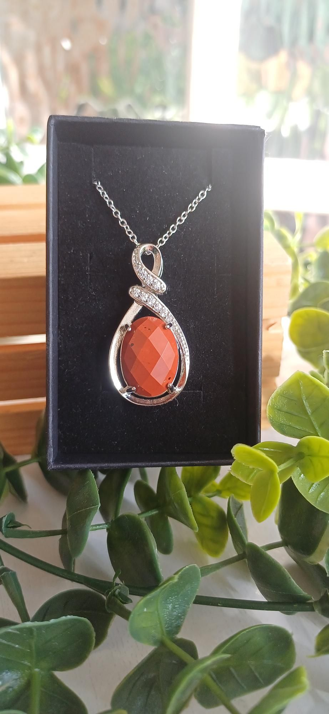 Faceted Red Jasper Pendant on 925 silver plated chain.