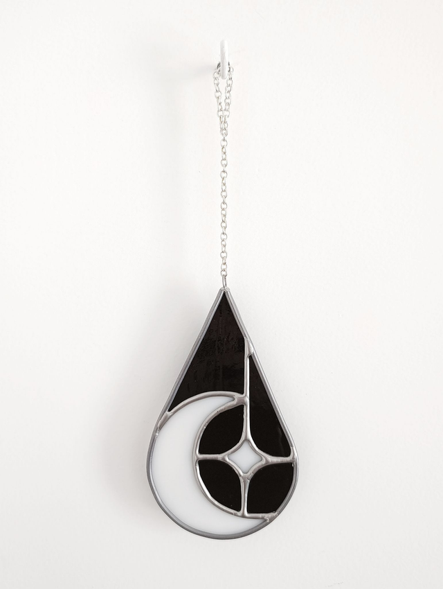 🌘 Suspension Lune étoilée en Vitrail