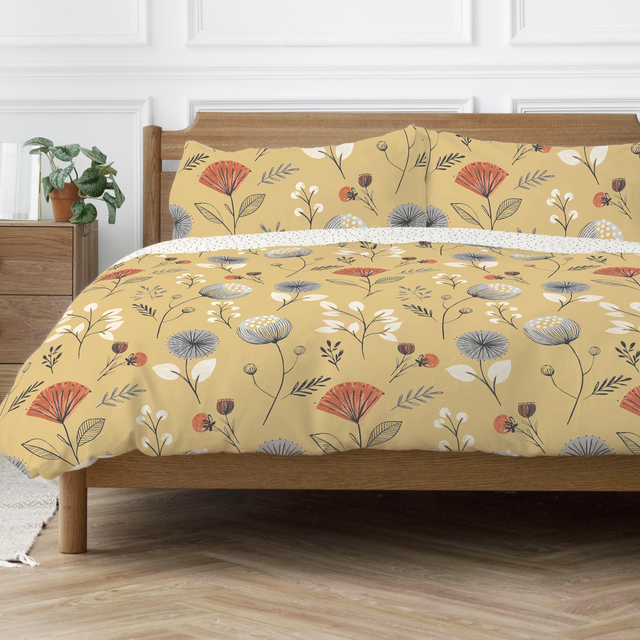 Copenhagen Home Olia Ochre Reversible Duvet Cover and Pillowcase Set