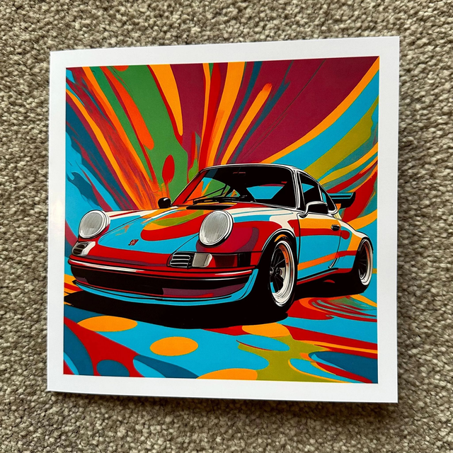 Porsche 911 Turbo Retro Pop Art Greeting Card – Car Enthusiast Gift, Bold & Colourful Design for Birthdays, or Any Occasion