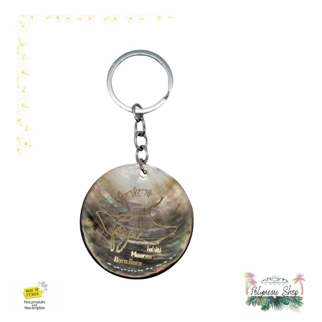 Porte-clés Nacre Raie manta Fleurs