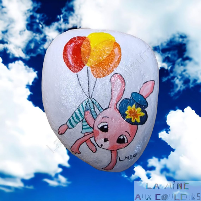 Galet "Lapin qui s'envole"