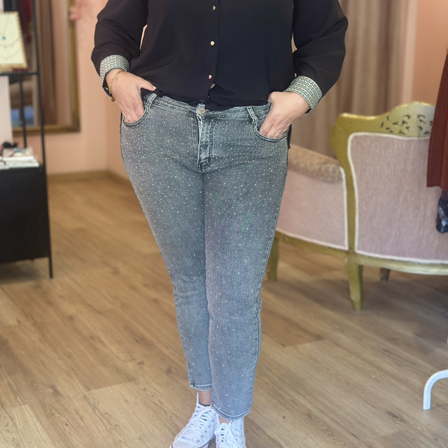 1005-Jean gris strass 