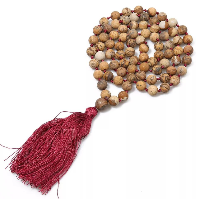 Mala ketting | Picture (Landschaps) Japsis | 108 kralen met kwastje | 6mm | Sparkolia