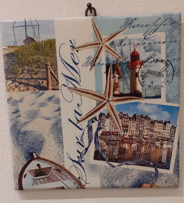 Handmade Deko Fliese "Sur la mer"
