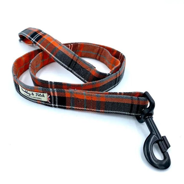 Barkley &amp; Fetch - Orange &amp; Grey Tartan Lead