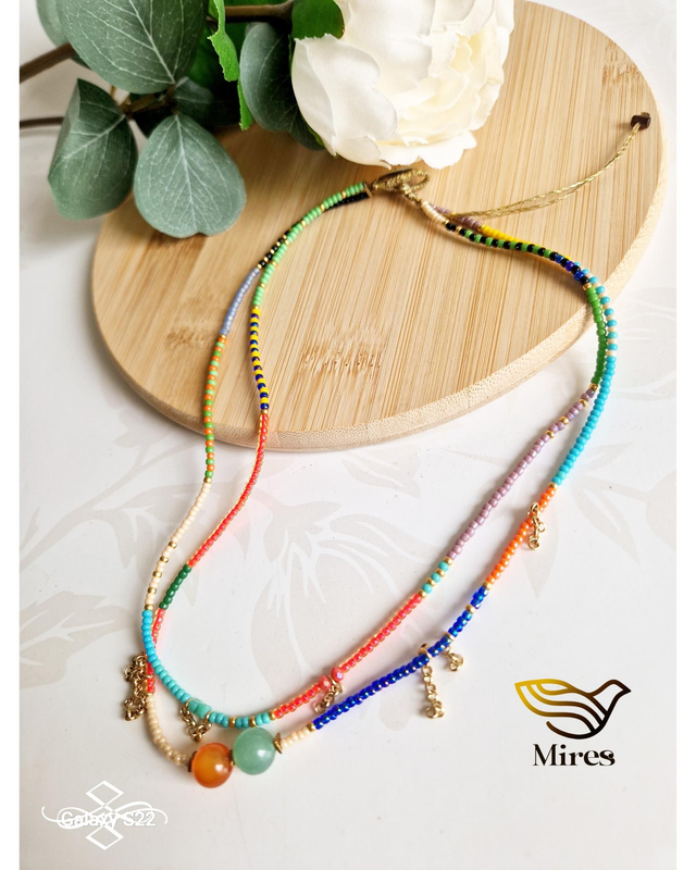 Collier pierres naturelles amazonite et cornaline