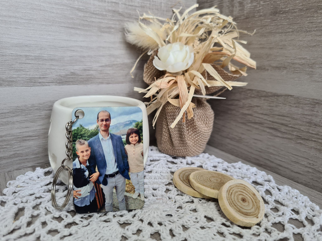 Porte-clés en bois photo personnalisable