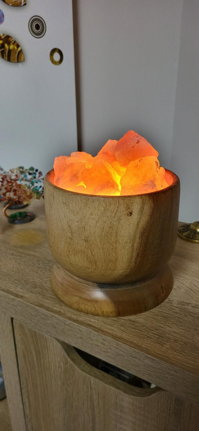 Lampe des sel bol en bois