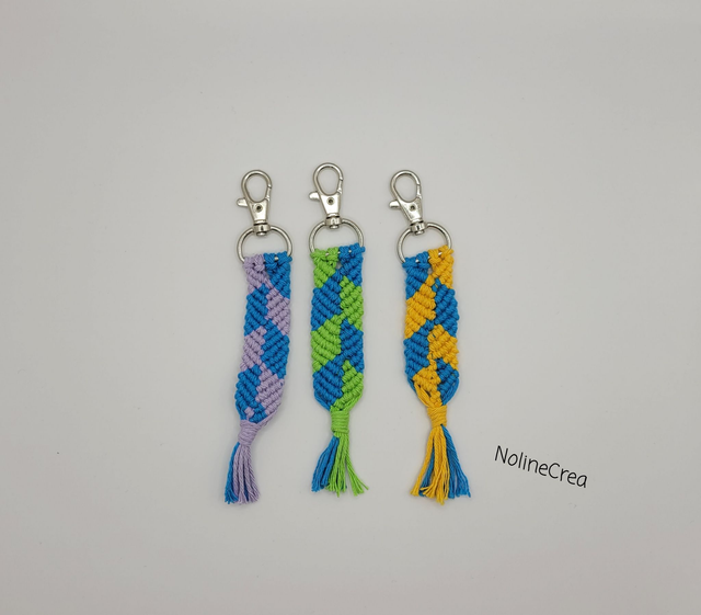 Porte-clés macramé bicolore, accessoires de sac, effet damiers