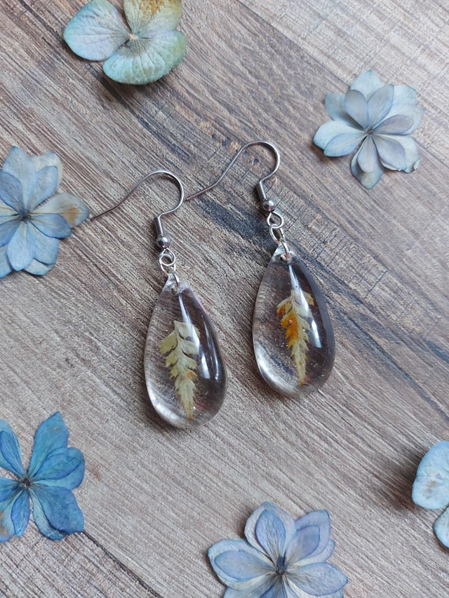 Boucles d'oreilles gouttes - fougère