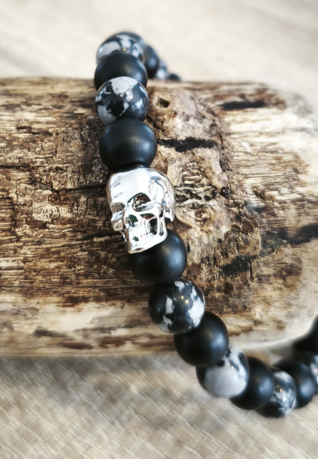 Tête de mort Obsidienne flocon de neige et Onyx
