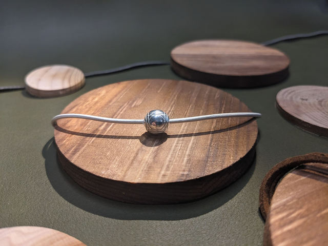 Best Seller ! - "Petanca" - Bracelet, Plaqué Argent, Cuir Chevre Blanc