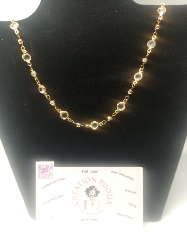 Collier perle ronde et strass 