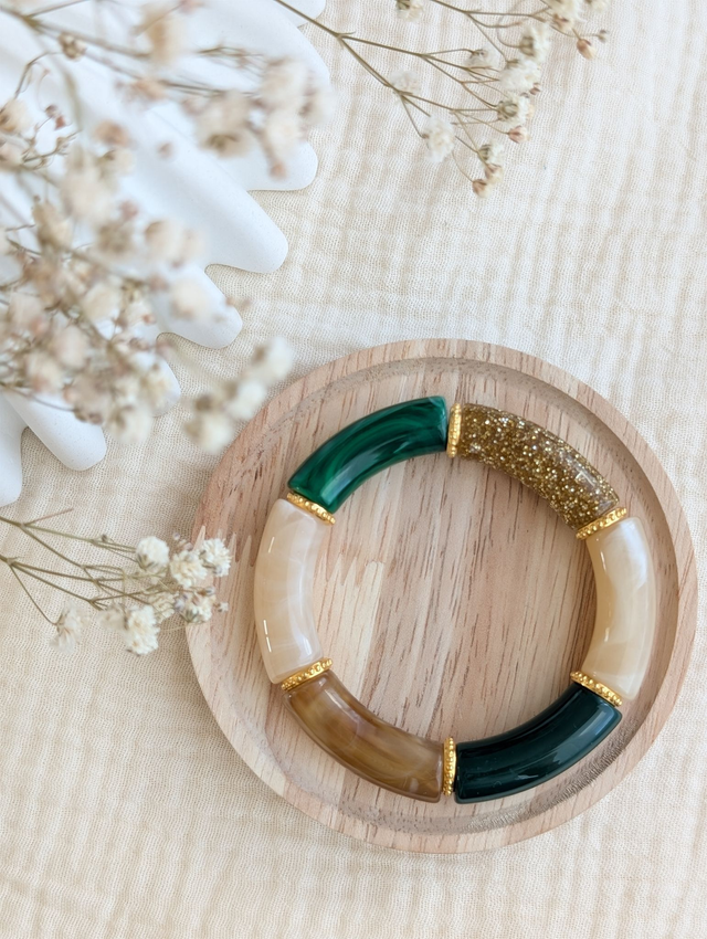 Bracelet jonc Marie vert ambre glitter