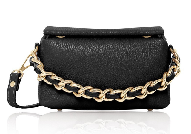 Clutch Handbag with Shoulder Strap (Black Italian Leather)