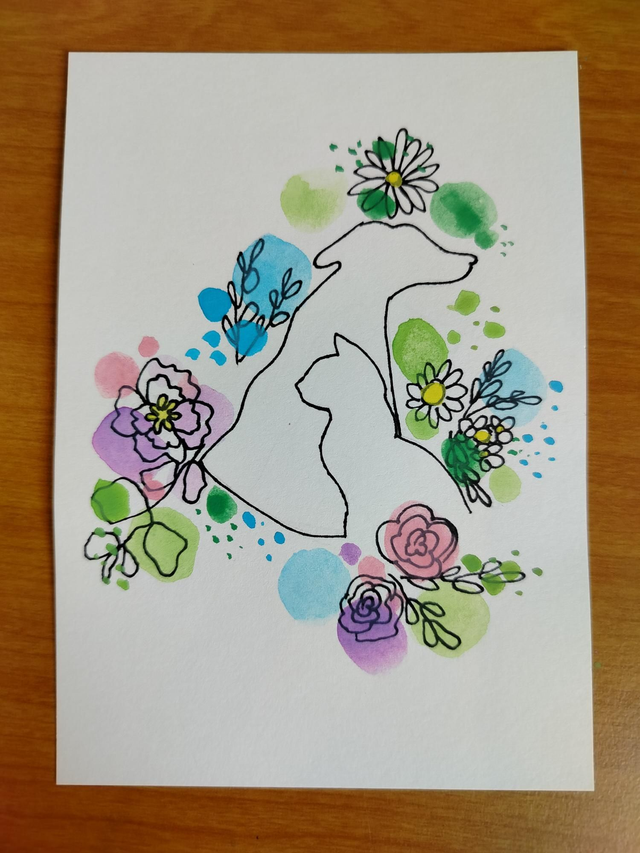 Carte d'anniversaire carte de voeux illustration chien chat 