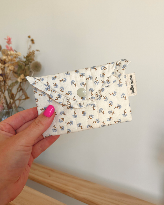 Mini pochette porte-monnaie - Mini fleurs bleues
