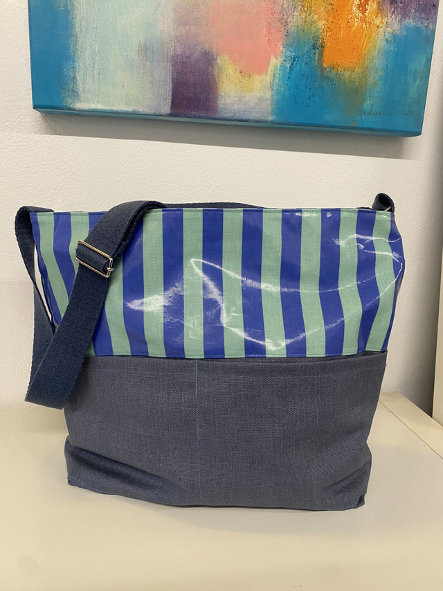 Umhängetasche Wachstuch, Leinen beschichtet