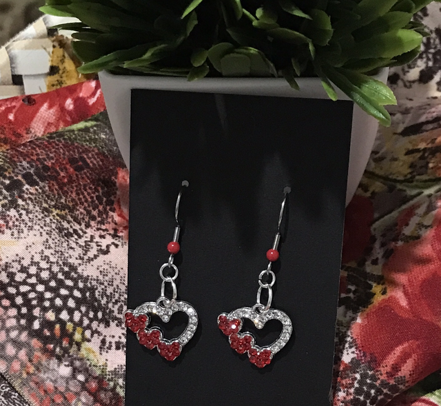Silver -Red Dangling Earrings - SDE178