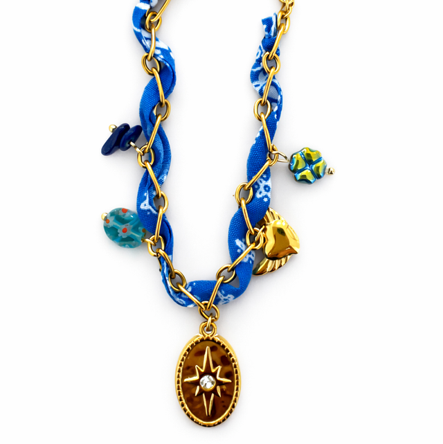 Pulsera acero dorado pañuelo azulina 