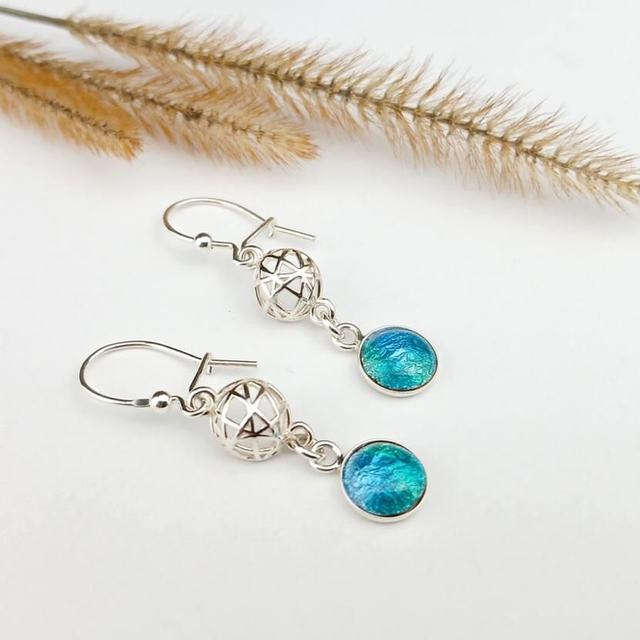 Boucles d'oreilles "Sphères" en émail sur crochets dormeuses 