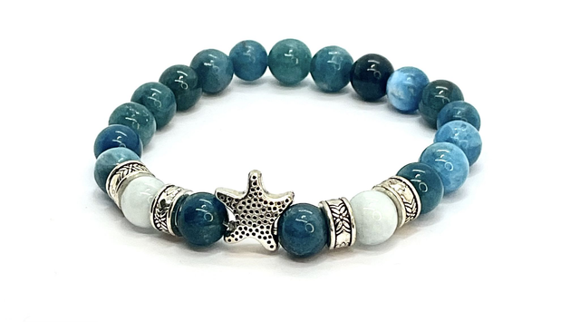 Bracelet «Sterenn-Mor  » Apatite bleue et aigue-marine 8 mm