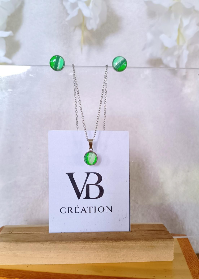 Parure puces marbrées vertes 