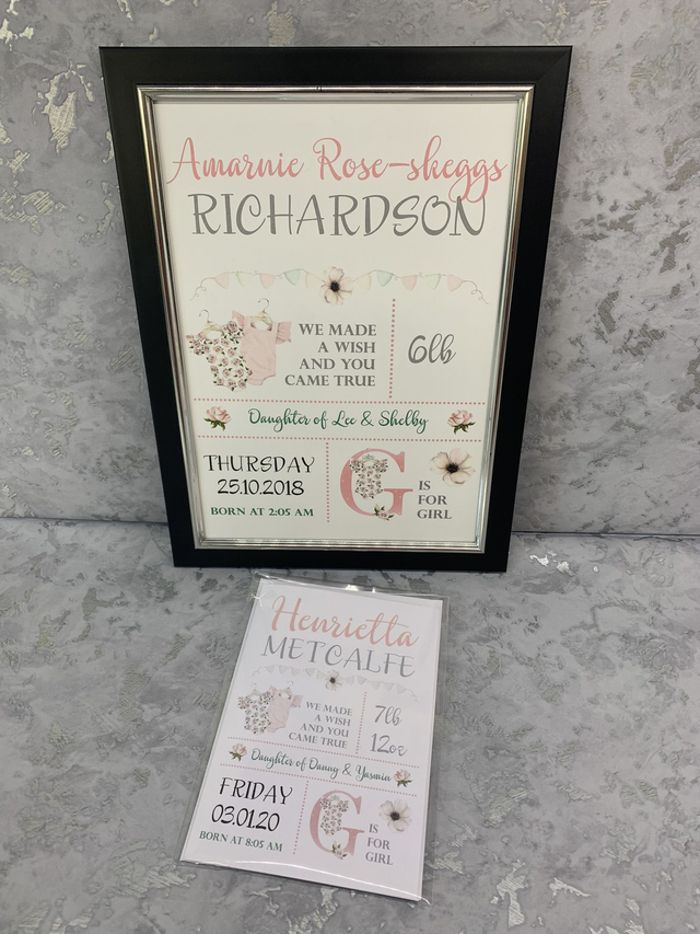  Birth Stats Frame And Matching Card 