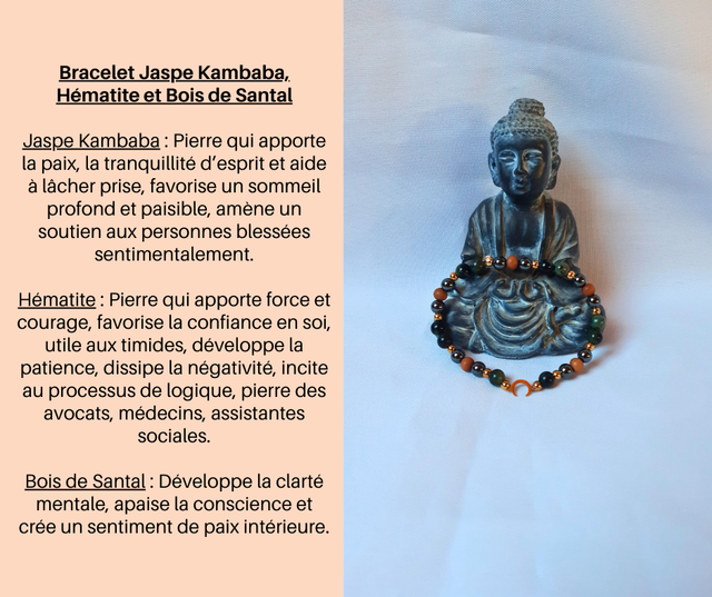112- Bracelet Jaspe Kambaba, Hématite et Bois de Santal