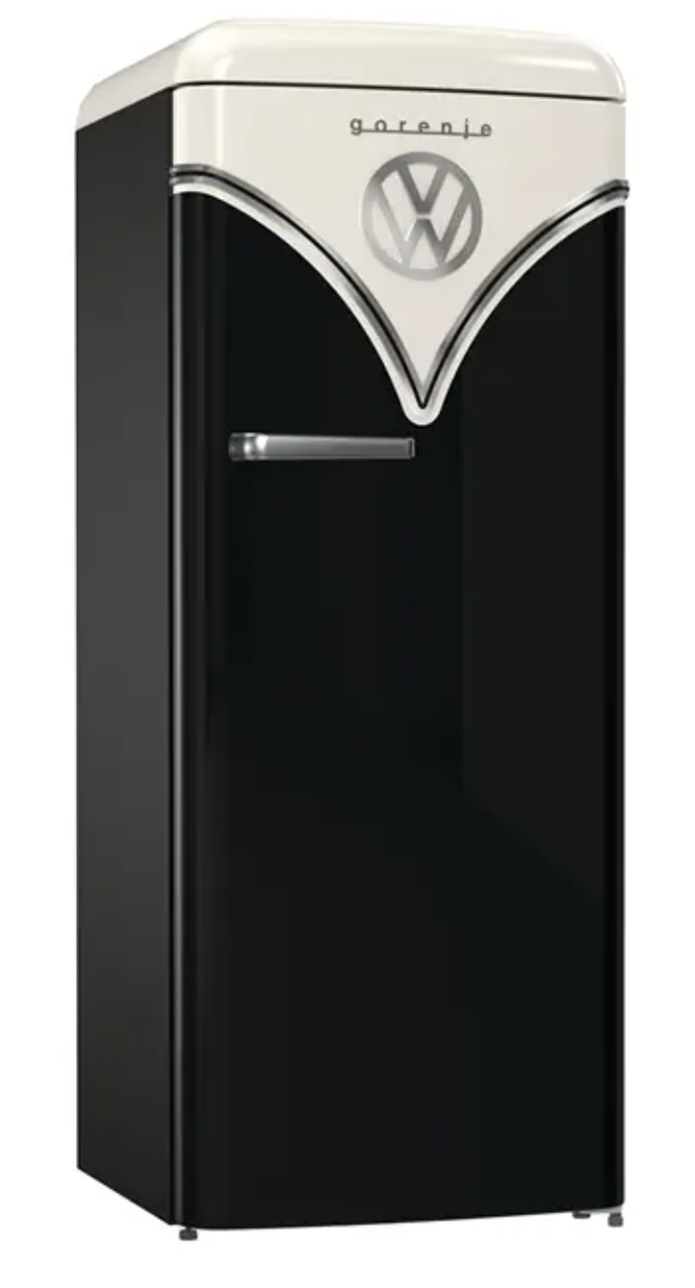 Gorenje OBRB615DBK VW Bulli Retro Collection Standkühlschrank mit Gefrierfach Champagne Creme/Schwarz