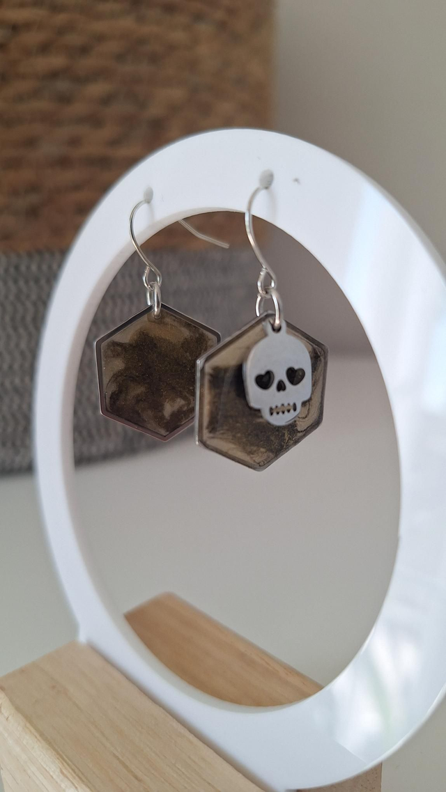 Boucles d&#039;oreilles halloween nuage noir crâne argenté 