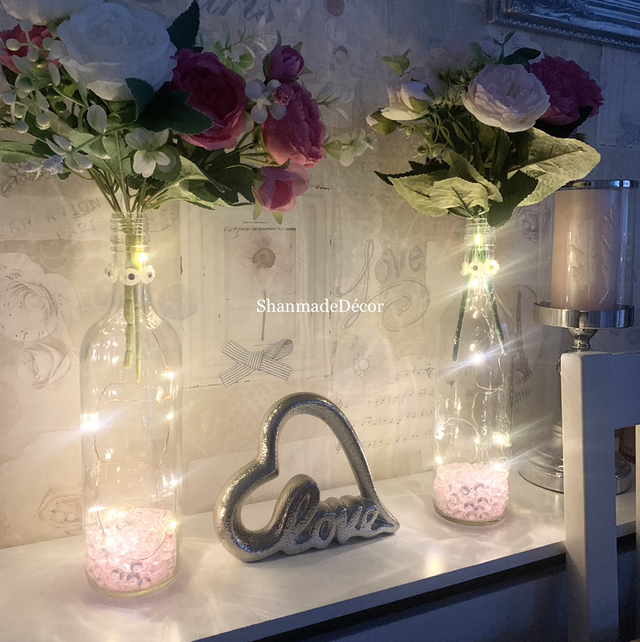 Pink Rhinestone Light Up Flower Bottle Ornament 